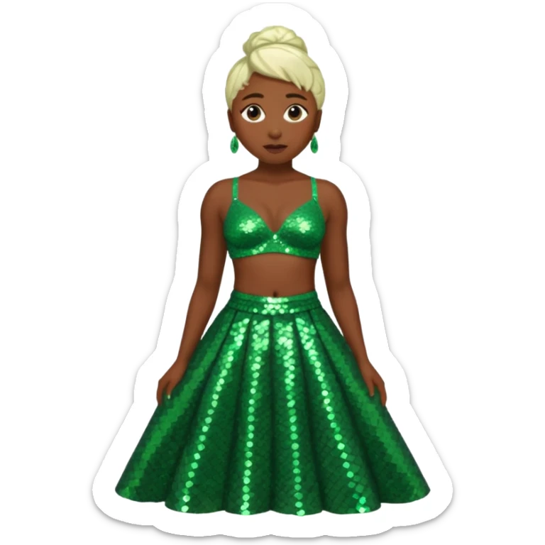 Cynthia Erivo with green sequin bra, green sequin long skirt sticker