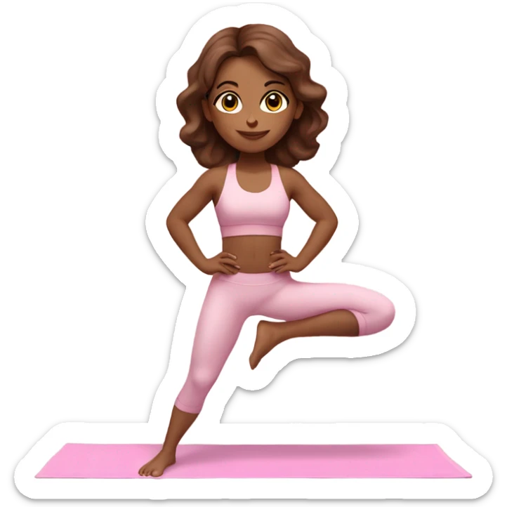 girl with brown hair in light pink workout set on yoga mat sticker