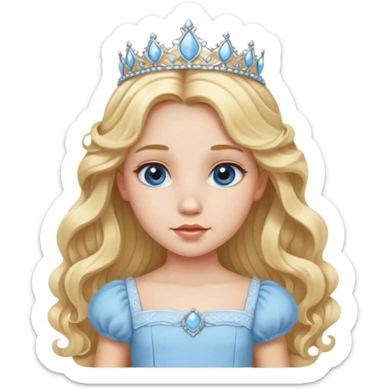 made-up princess with long slightly curly hair and a baby blue dress sticker