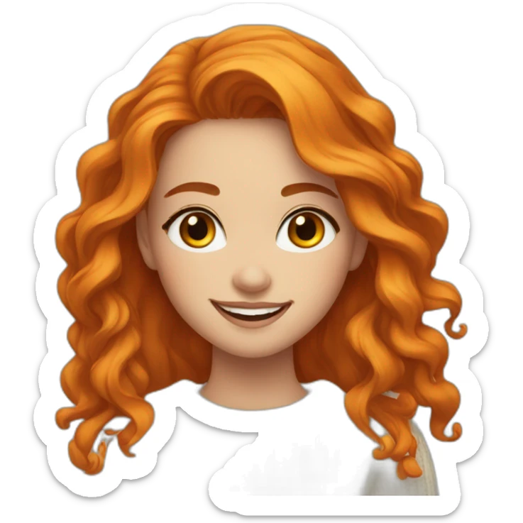 beautiful-girl, white, with-orange/ginger-long-loose-wavy-hair,-brown-eyes,-smiling, white sweater sticker