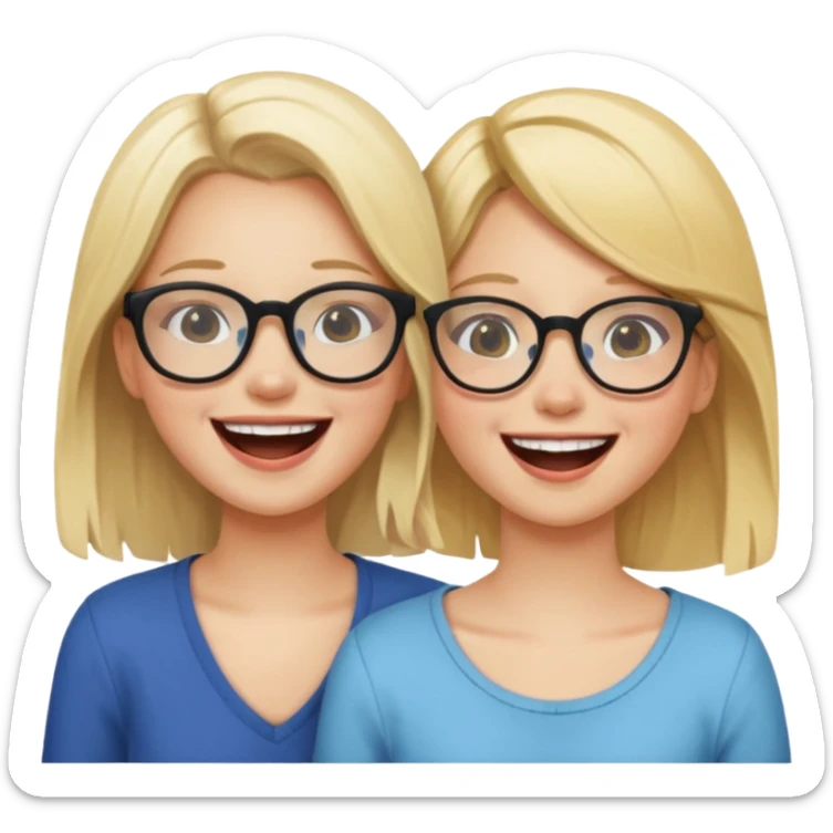 two girls laughing and having fun one on the left is blonde and cute the one on the right is cute with glasses sticker