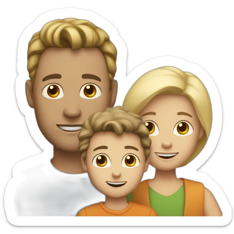 family of three white men (two dark-skinned and one blonde) with one son sticker