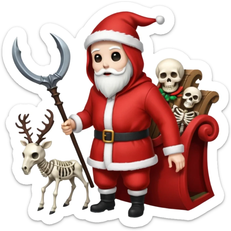 the Grim reaper dressed as Santa.... What gifts would be in his Sleigh.... What would his Sleigh likely look like.... Would the reindeer be skeletons, or ordinary reindeer sticker