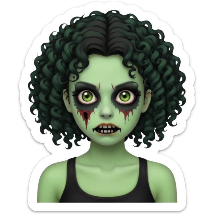 Black side party curly head girl zombie pale skin black crop top no hat sticker