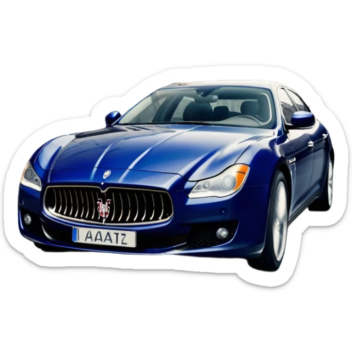 Maserati Quattroporte (2022) – cinematic-realistic Maserati Quattroporte emoji, its striking Italian design turning heads as it effortlessly maneuvers through the streets of Milan. The engine roars with Italian flair, echoing the car's racing heritage while enveloping the driver in an atmosphere of true luxury. sticker