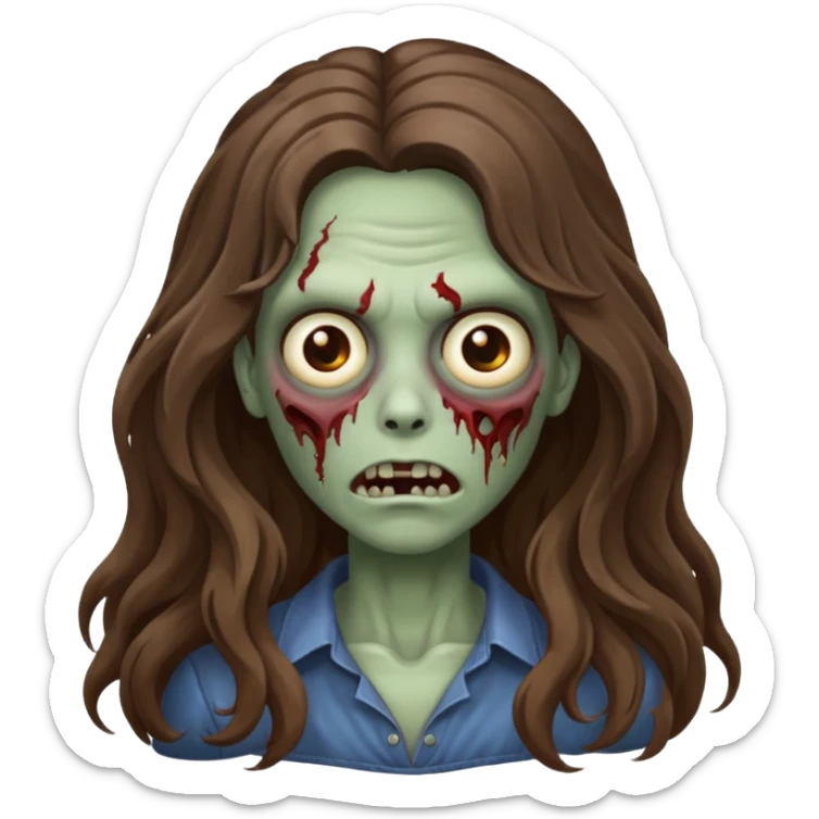 Make a zombie emoji with wavy hair castanho,long hair sticker