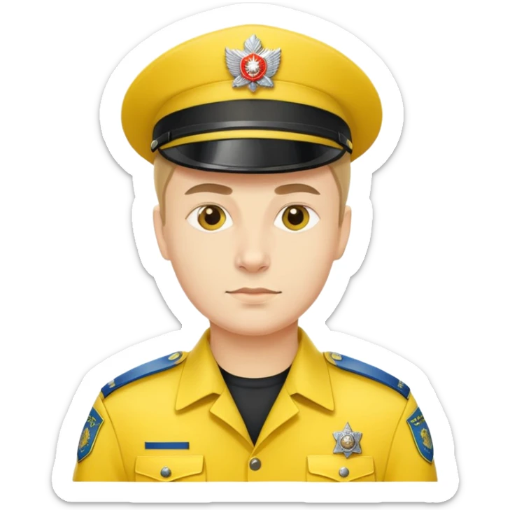 Russian police officer with yellow hat and yellow uniform instead of traditional blue sticker