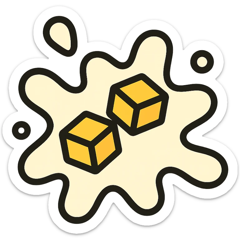 a splash of milk with butter cubes, creamy and rich, icon style sticker