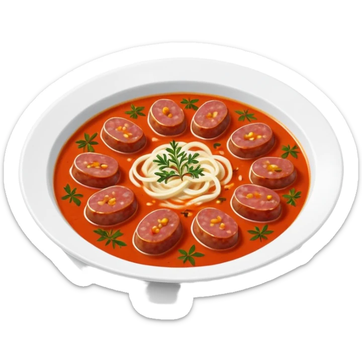 emoji of Rougail saucisse meal. Typical Reunion island meal. Sliced sausage in tomato reduced soup with thym  sticker