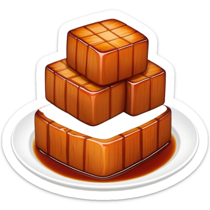 Hangzhou Dongpo Pork braised pork belly cubes, simplified emoji style with bold outlines and bright colors, cartoon style Chinese meat dish sticker