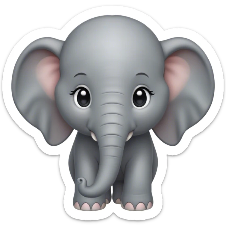 Cinematic Noble Baby Elephant Portrait Emoji, Poised and regal, with a tiny, endearing build and a soft, smooth gray hide, delicate floppy ears and a small, curious trunk, deep-set soulful eyes, Simplified yet sharp and sophisticated features, highly detailed, glowing with a gentle, dignified glow, high shine, intelligent and adorable, stylized with an air of miniature majesty, focused and attentive, soft glowing outline, capturing the essence of a watchful and confident little elephant, so majestic it feels as though it could toddle out of the screen with effortless authority! sticker