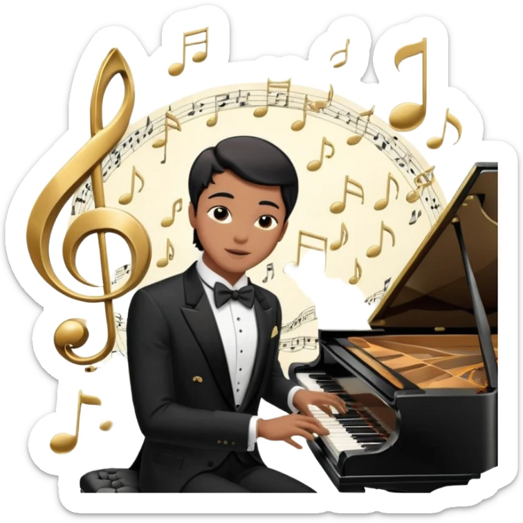 old money vibe emoji set inspired by New York and Hamptons, classical music singer, sophisticated and elegant style, references to mansions, tuxedo, piano, musical notes, luxurious atmosphere sticker