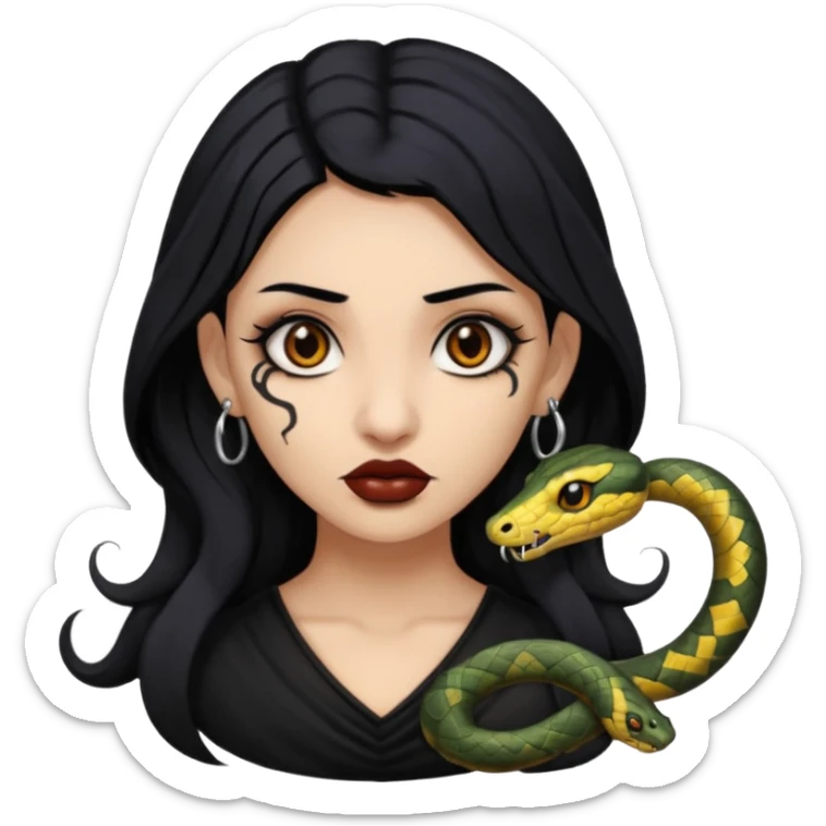 gothic black hair brown eyed brown eyed girl with snake bites and septum piercing  sticker