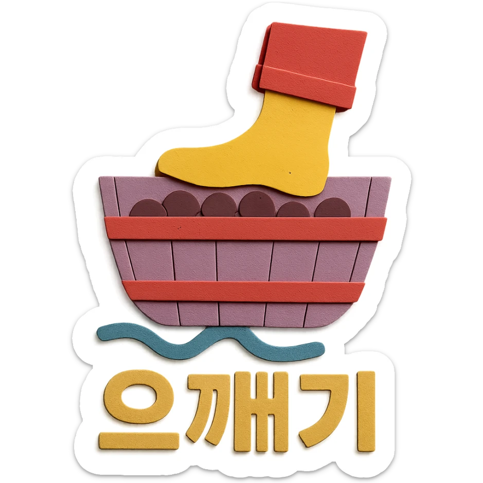 Add the Korean text '으깨기' at the bottom of the icon in paper craft style with no background. sticker
