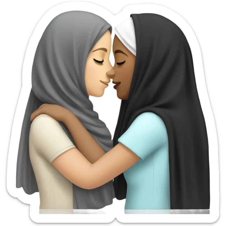 white girl with black hair kissing another white girl with a hijab on her head sticker
