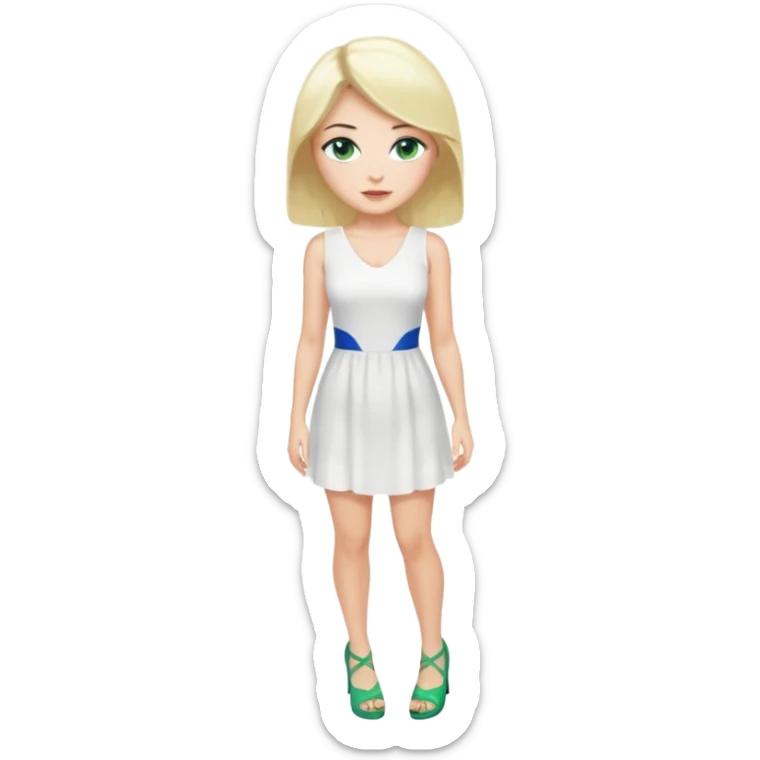 Prince, black hair, body, legst, blue eyes, woman blonde hair, green eyes, sexy white short sleveless dress, shoes sticker