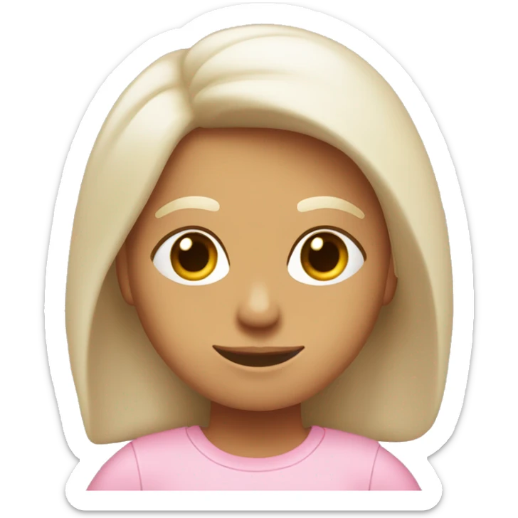 Chica delgada piel blanca, pelo marrón liso hasta los hombros con camiseta rosa claro sticker