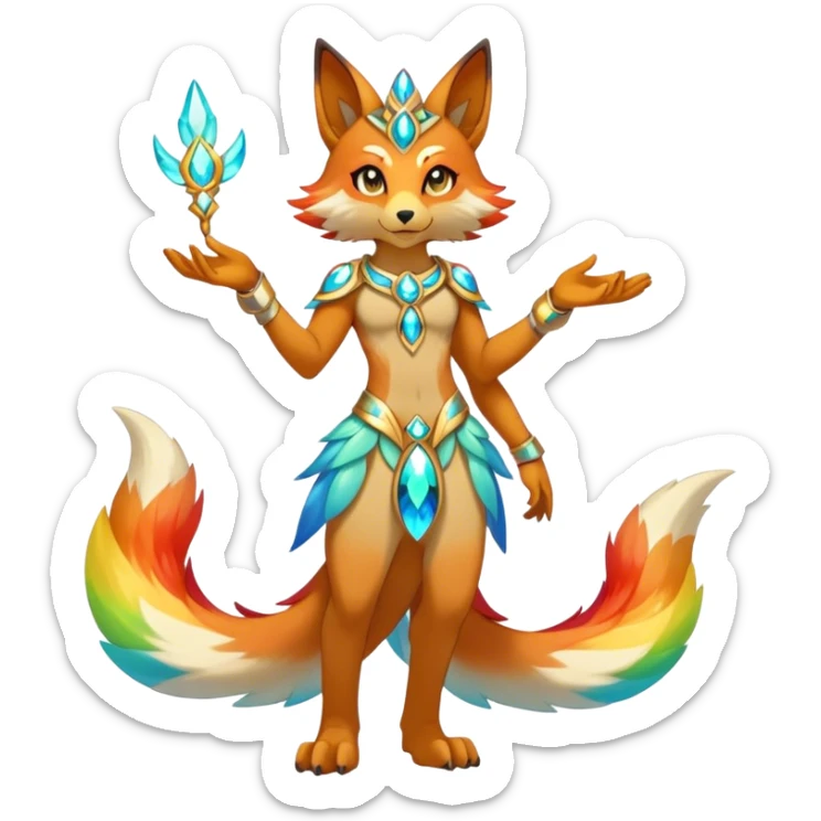 Anthro Sona Colorful Godly Celestial Shiny Fakemon Fantasy Creature Full Body sticker