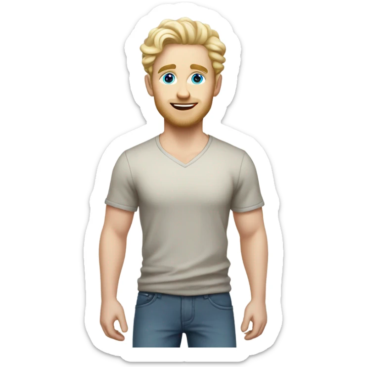 full body standing light curl blonde 30yo man blue eyed pale skin sticker