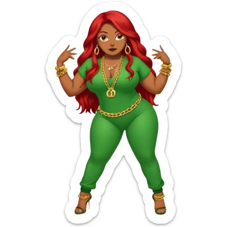 Thick woman twerking with long red hair and green 420 outfit sticker