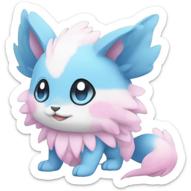 Cute cool white blue pink animal hybrid Fakemon full body sticker