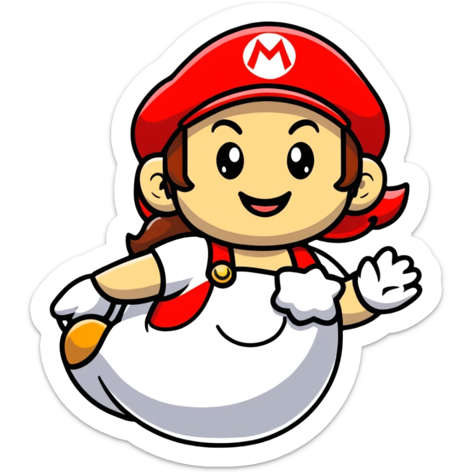 female Mario smiling in cute cartoon style sticker