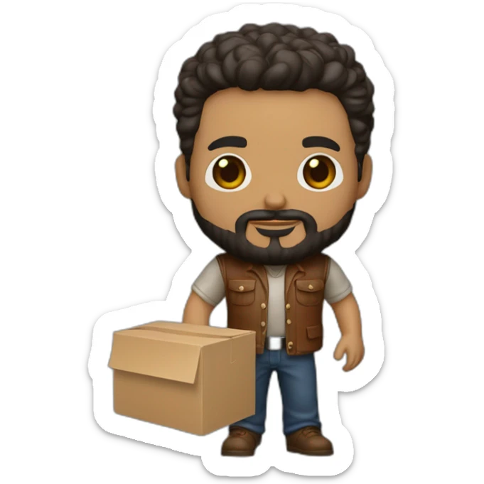 Un funko de un hombre hispano con barba y con la caja de envoltorio sticker