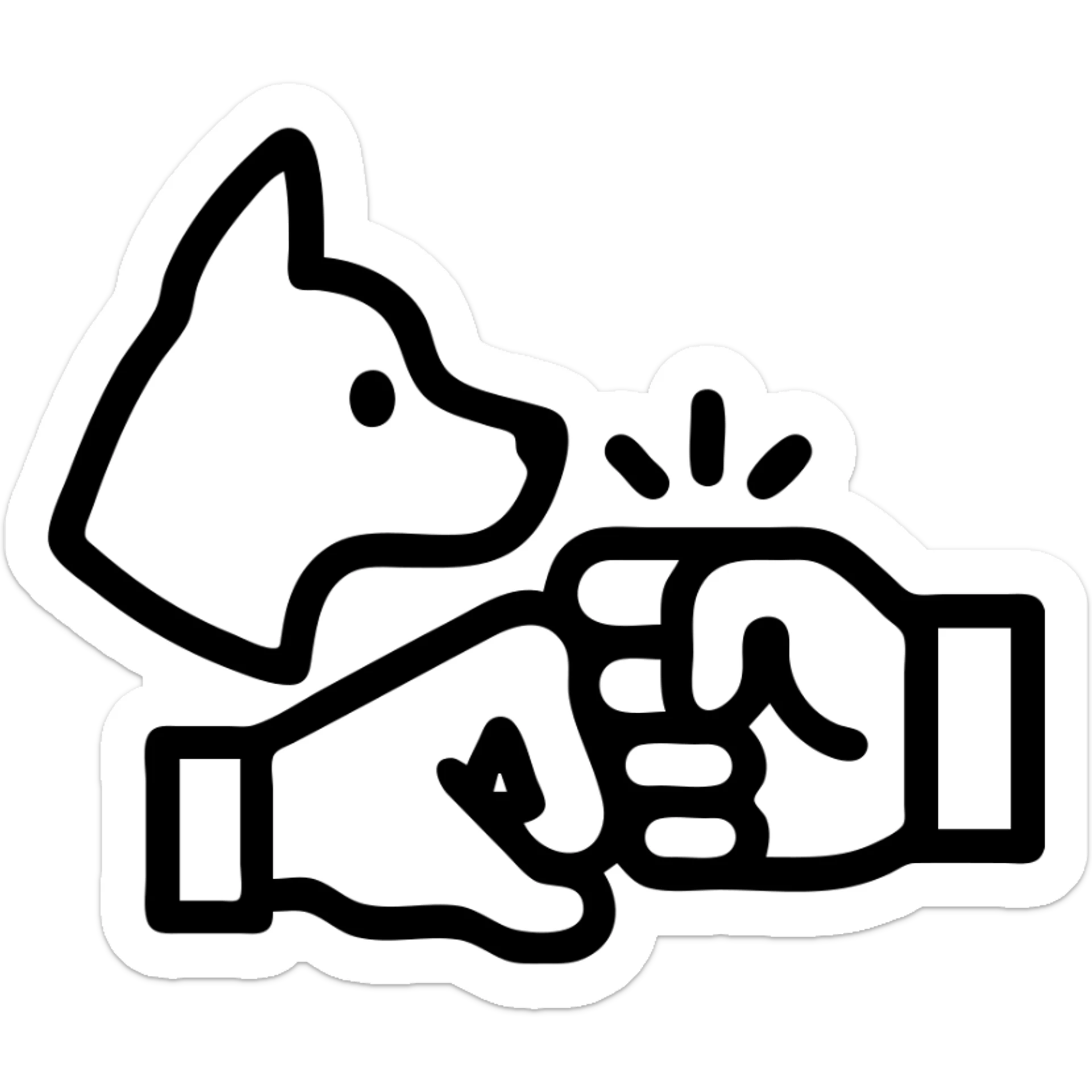 stylized icon of a dog and human fist bump, minimal, modern sticker