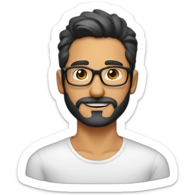 Hombre de 30 años con gafas y barba abierta con cabello negro y ojos color cafe sticker