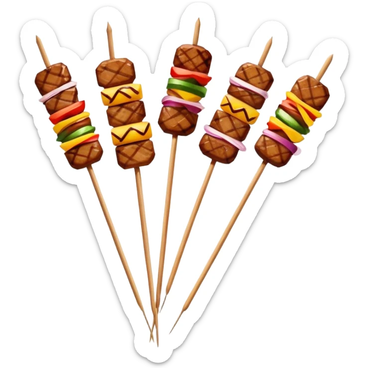 Street food skewer with grilled meat in emoji style sticker