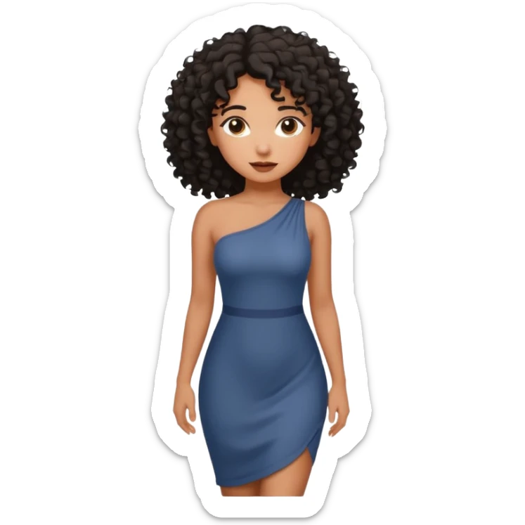 brown skinnen lady with curly black hair, shoulder long hair, messy, nice curves sticker
