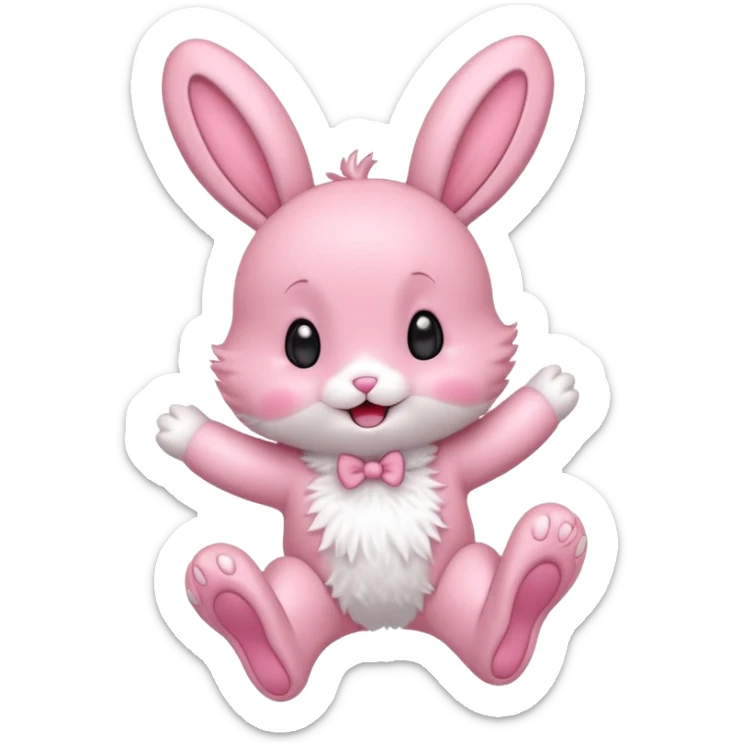Exited pink bunny, kawaii chibi fluffy ears and body jumping of excitement  sticker