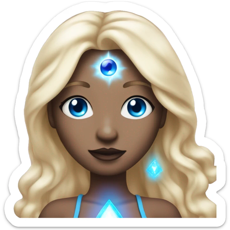magical diva with thin pink andromedan face long blonde hair and blue eyes glowing third eye sticker