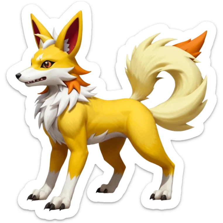 Feral Quadrupedal Digitigrade Zangoose-Jolteon-Lycanroc-Renamon-Zeraora-Vernid-Sergal-fusion-hybrid-creature, full body  sticker