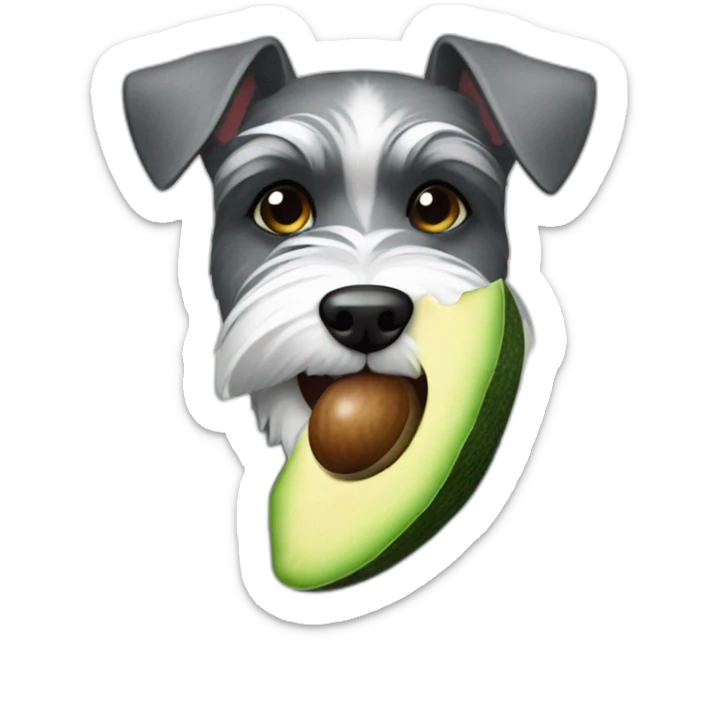 funny Zwergschnauzer with a toy of avocado in his mouth sticker
