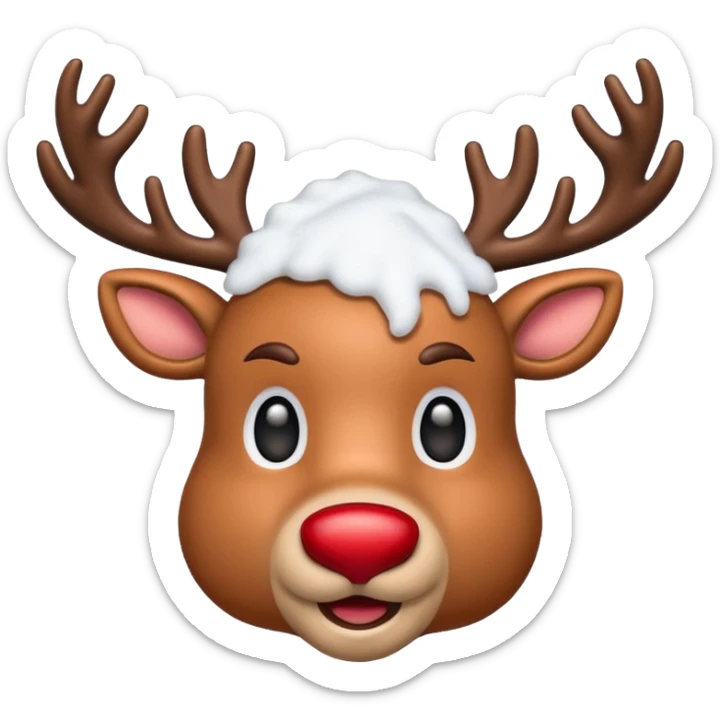realistic emoji Rudolph red nosed reindeer with snow on its head and nose sticker