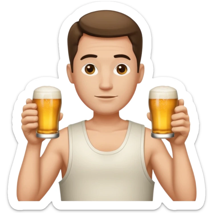 Emoji beauf avec un coupe de cheveux mulet accentué, un ventre vraiment rond, un débardeur et une bière dans la main sticker