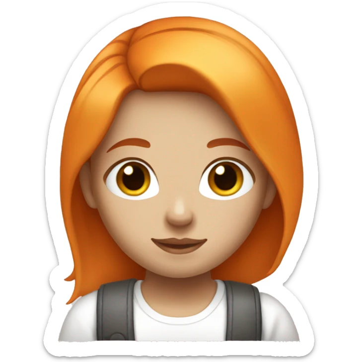 girl with orange hair, long hair, white shirt and white skin sticker