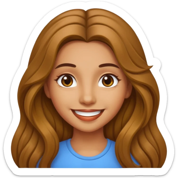 create a girl with hazel long hair, olive colour eyes and beautiful smile sticker