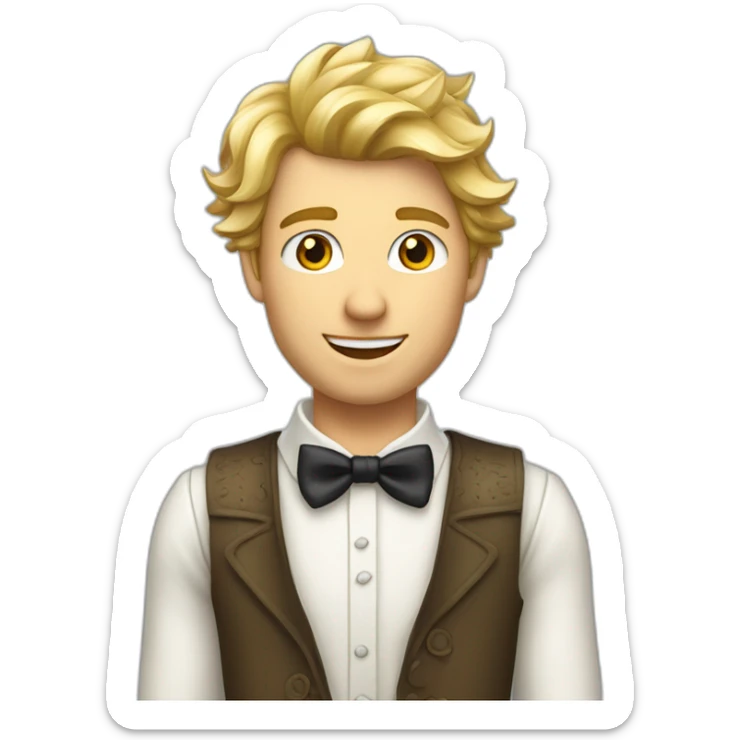 Homme blond décoiffé avec un jabot blanc un gilet de costume long et une chemise à froufrou sticker