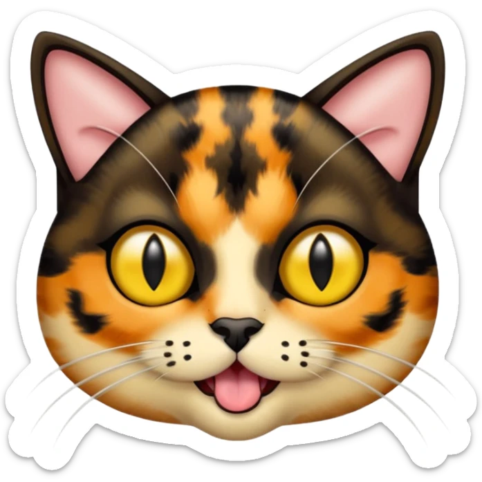 Black and yellow tortis cat with tongue out and yellow eyes sticker