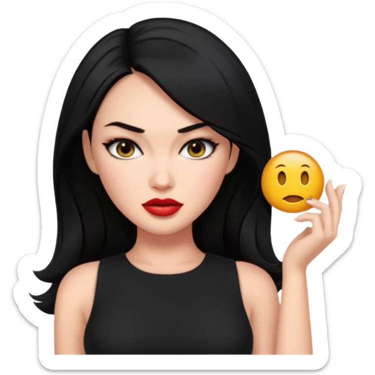 “Emoji girl, femme fatale, black hair. megan fox vibes black dress sticker