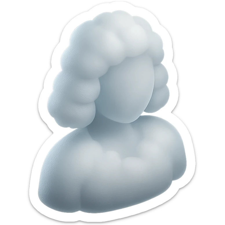 person, shoulder length, made of white fluffy convex clouds, no shadows, straight, matte glass style sticker