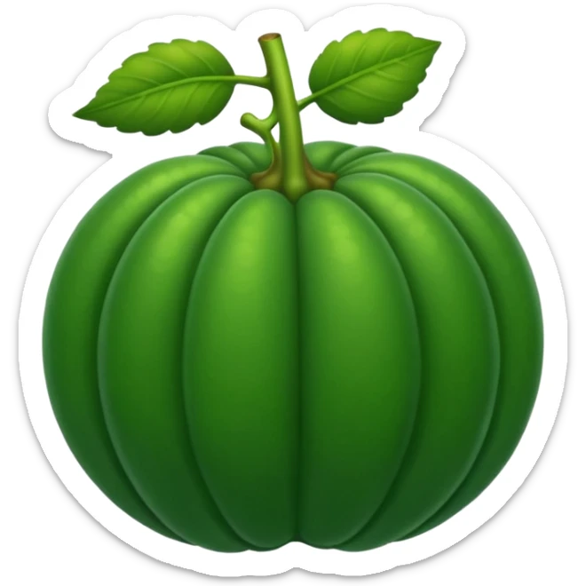 Un fruto verde oscuro con puntos verdes más oscuros Y con patas redondas y con un tallo con forma de C sticker