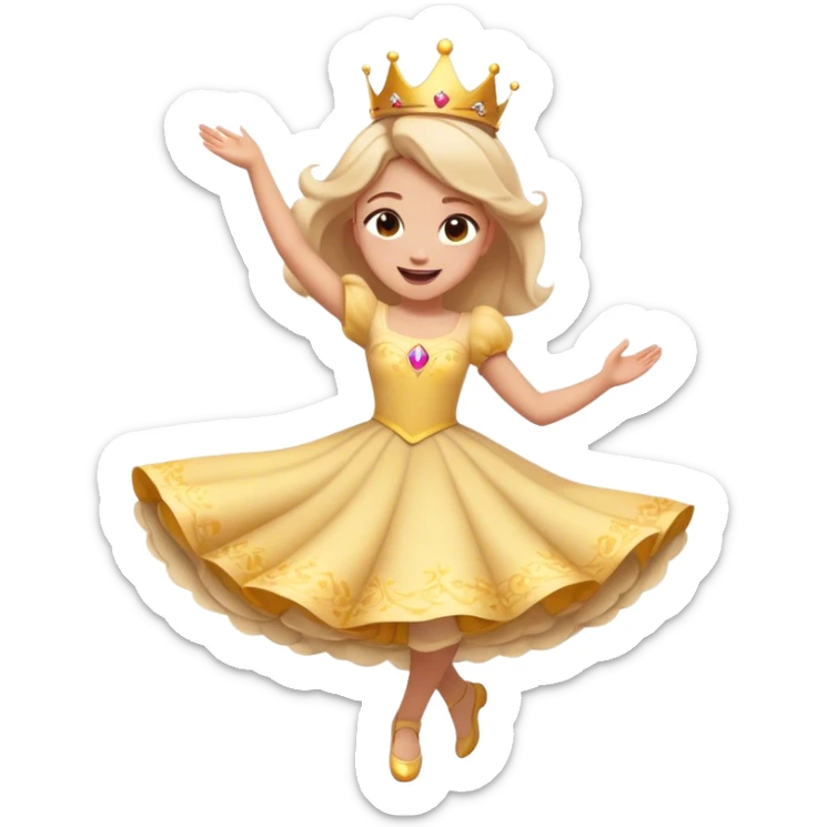Cinematic Playful Aurora Portrait Emoji, Spinning in her dress, arms gracefully extended, eyes filled with laughter, exuding joy and charm, a princess dancing through her dreams! sticker