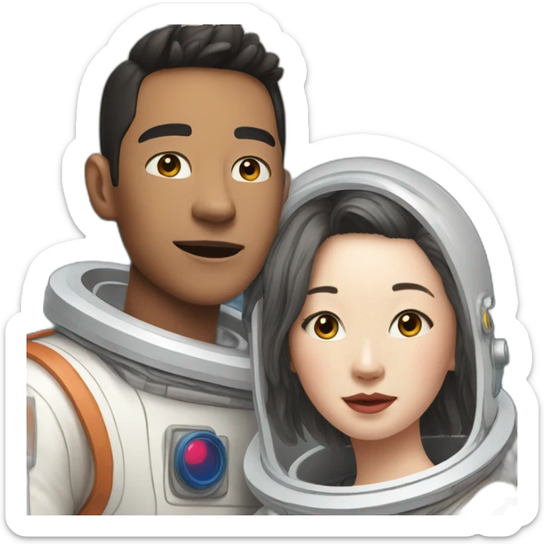 Couple on mars girl is pale boy is Asian wearing space suits sticker