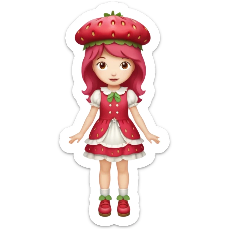 Strawberry shortcake human girl full body and legs with a strawberry hat on her head and dress without a cake sticker