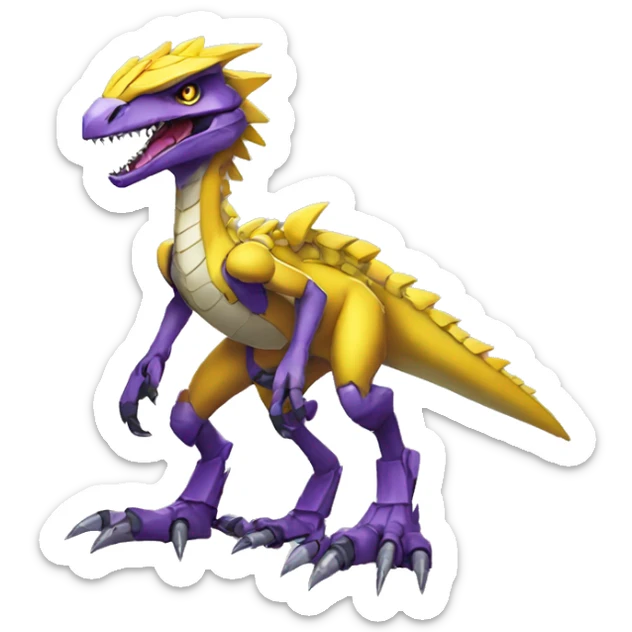  Cool Edgy Purple Yellow Digimon-Fakemon-Velociraptor-Dragon-Mecha full body sticker