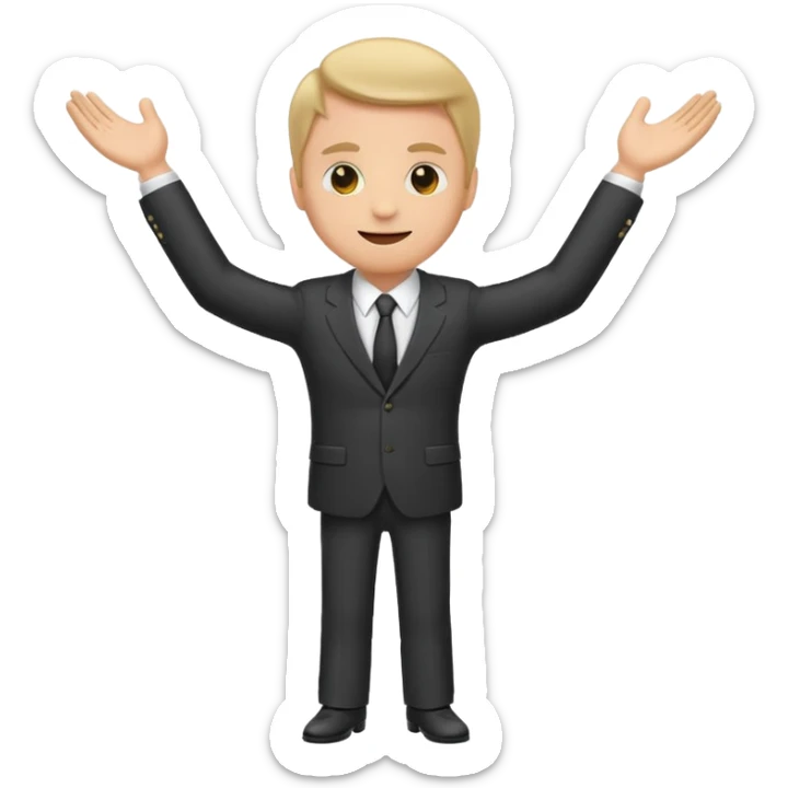 Emoji-style sticker of a man in a suit with arms spread wide to the sides sticker