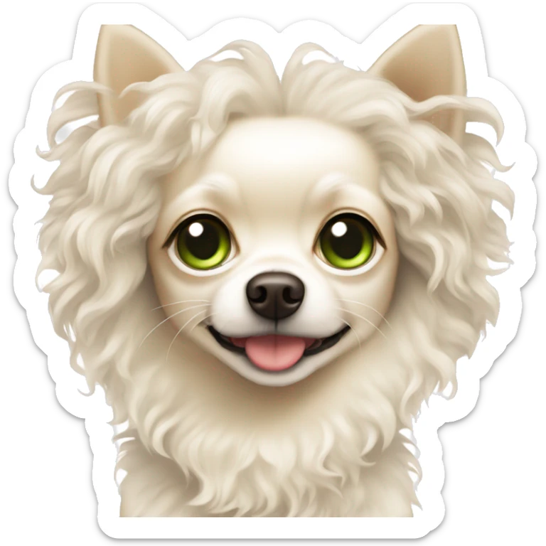 White beige (fluffy) Chihuahua dog with a girl with curly hair and green eyes sticker
